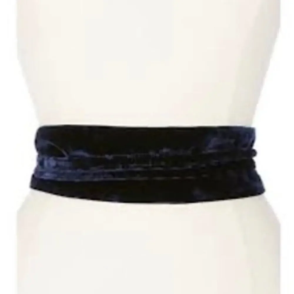 Eileen Fisher Velvet Wrap Belt Ink Navy Blue Silk Blend Obi Sash XS NWT $78